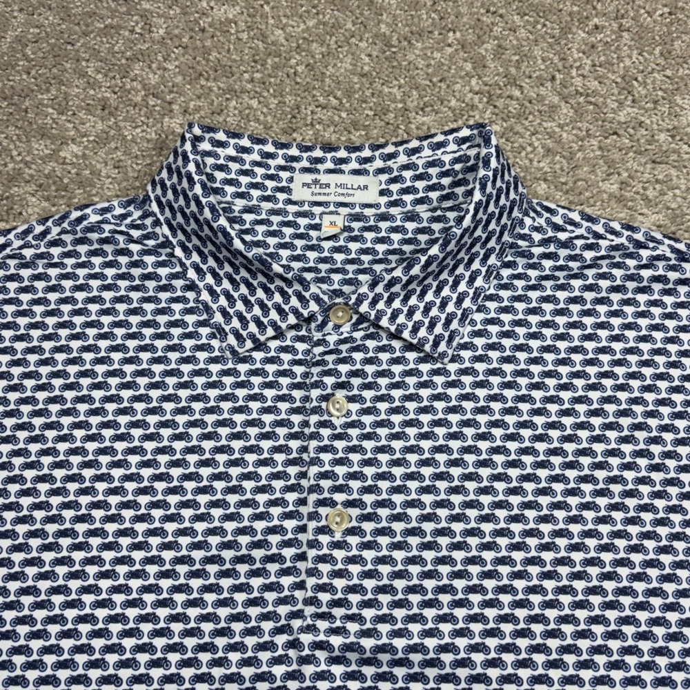 Peter Millar Summer Comfort Seaview Golf Club Motorcycle Print Polo Shirt XL